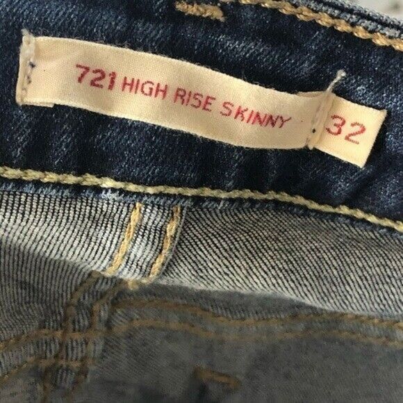 Levi's 721 High Rise Dark Wash Distressed Knee Skinny Jeans 32 - Picture 4 of 4